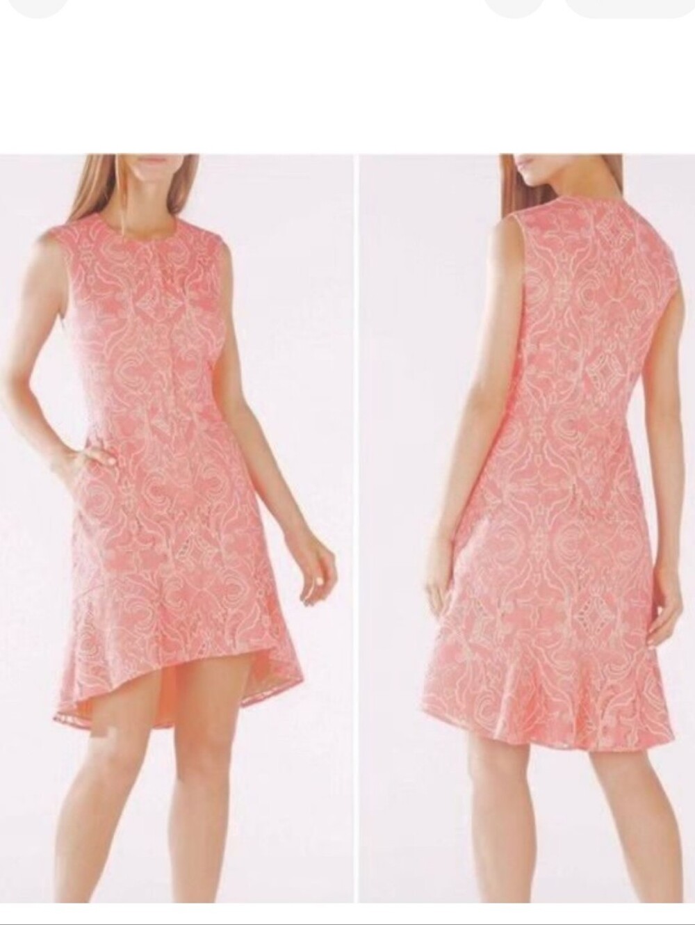 NWT! BCBG 'Chrystal' Coral Lace Hi-Lo Dress w/Zipper & Pocket Detail, Size 10